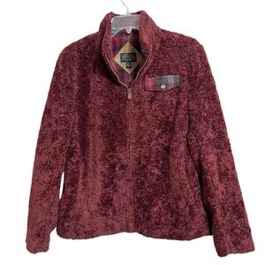 Pendleton Womens Fuzzy Sherpa Teddy Jacket L Burgundy Mock Neck Cozy Outdoor